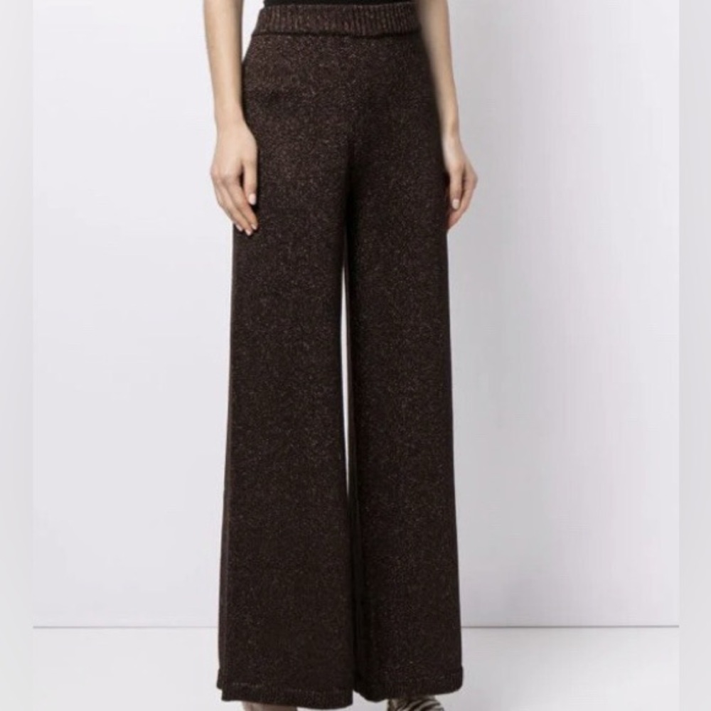 STAUD Brown Daisy Glitter Knit Stretch Flare Leg Pants